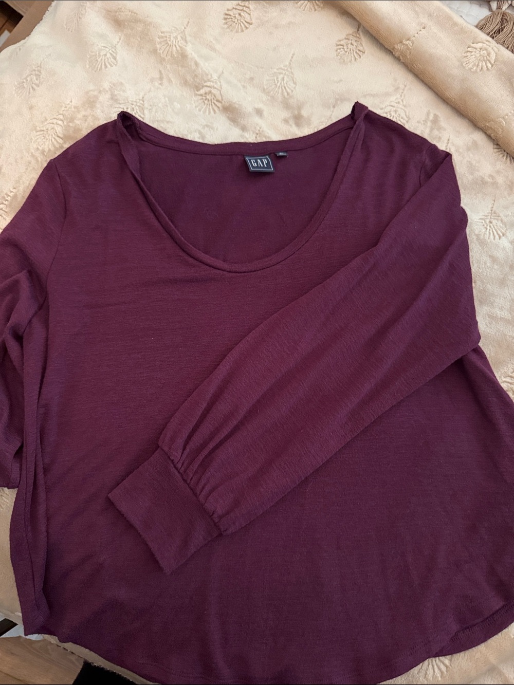 GAP Long Sleeve Scoop Neck Top - Deep Wine